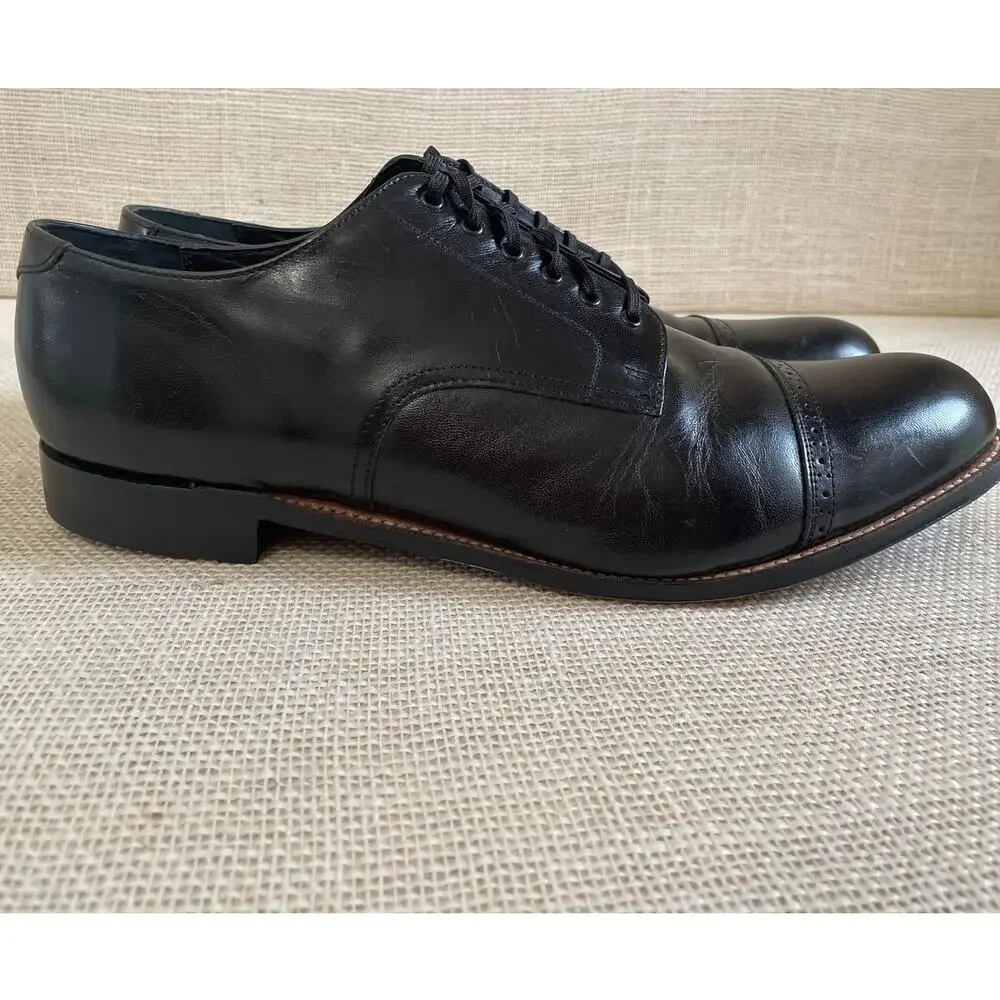 Stacy Adams Madison Black Cap Toe Oxfords,‎ Leather, Tie up, Exc Cond, Men's 14D